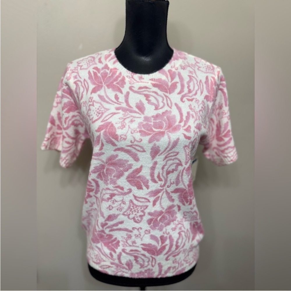 NET CeCe Women’s Pink & White Floral Short-Sleeve Knit Top M